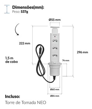 TORRE DE TOMADA AVANT HOUDINI C/3TOMADAS BCO