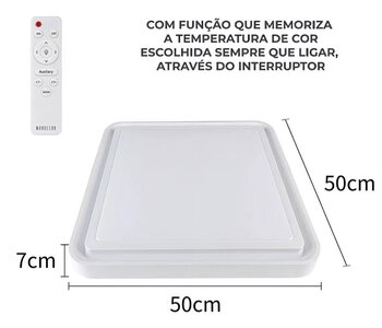 PLAFON ZONY 2671 BRANCO QUADRADO 36W C/CONTROLE 3/4/6500K