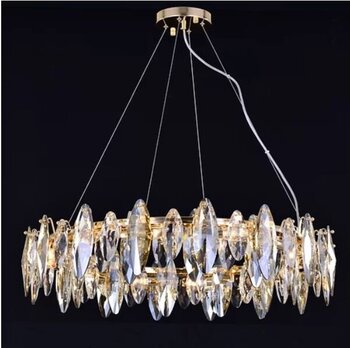 LUSTRE PENDENTE ATENAS DOURADO C/CRIST TRANSP K9 E CHANP 6LAMP 2-7706DR