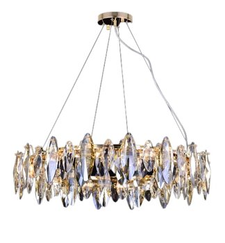 LUSTRE PENDENTE ATENAS DOURADO C/CRIST TRANSP K9 E CHANP 6LAMP 2-7706DR