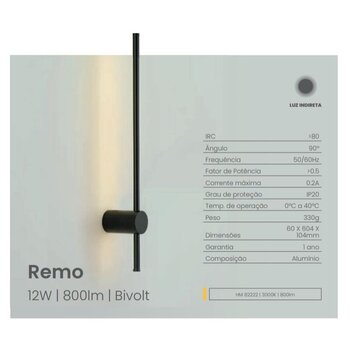 ARANDELA REMO PRETO 12W 3000K HM82222